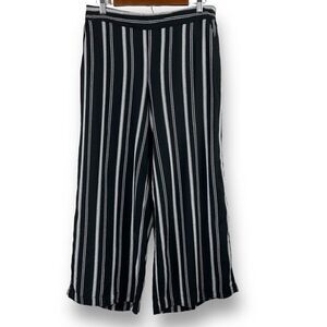 Loft Women's Size M Wide Leg Causal Pull On Pant‎ Black White Stripe Beachy New